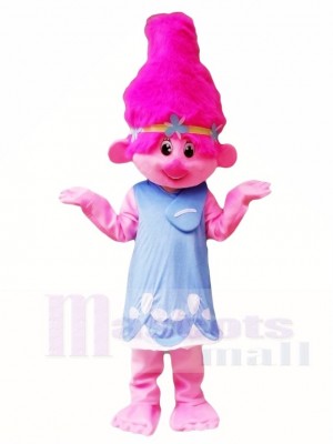 Vestido rosa Little Trolls Girl Poppy Disfraz de mascota