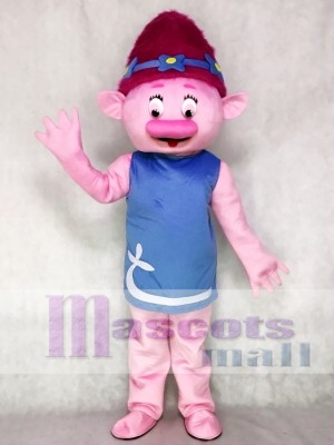 Trolls Poppy Girl con cabello rosado Traje de mascota de dibujos animados