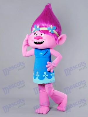 Dibujos animados de trolls Amapola bebé con cabello rosado Disfraz de mascota